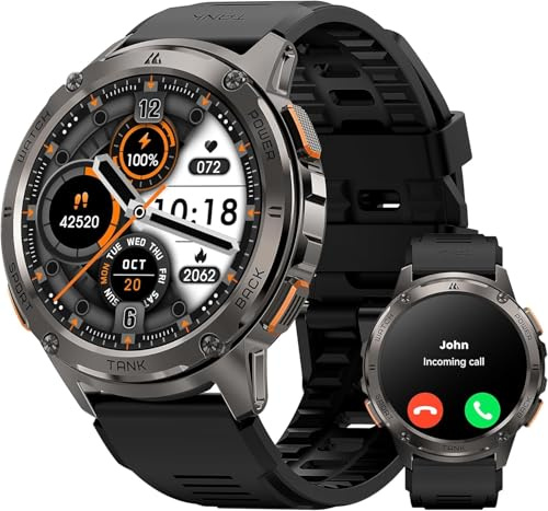 KOSPET Tank T3 Ultra Smartwatch Herren mit Telefonfunktion, GPS, 1,43 AMOLED Display, 5 ATM & IP69K wasserdicht, 170+ Sportmodi, Bluetooth-Anrufe, 24/7 Fitnesstracker Herzfrequenz für Android iOS