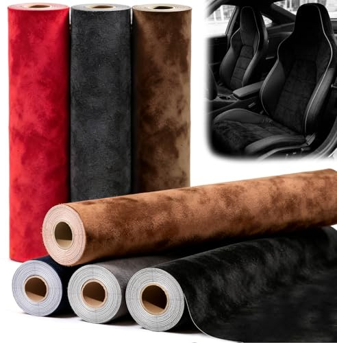 mawmuaw Tessuto Cielo Auto Adesiva 43x300 cm Tessuto Autoadesivo in Microfibra Nero Elasticizzato Pellicola Velluto Adesivo Pelle Scamosciata per Cruscotto Interni Auto Decorazioni Cassetto