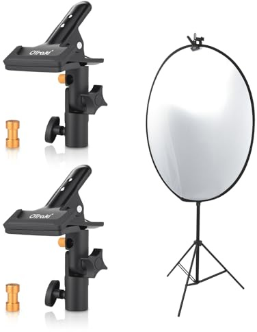 OTraki 2 Pezzi Riflettore Morsetto in Metallo da 180 Gradi con Vite da 1/4 a 3/8,Supporto di Riflettore per Studio Fotografico,Adattatore per Reflector per Fotografia,Morsetti in Metallo Resistente