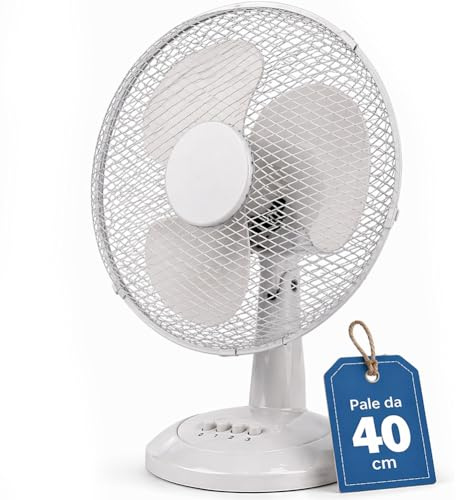 BAKAJI Ventilatore da Tavolo Diametro 40 cm con 3 Velocità Selezionabili, Funzionalità Oscillazione Automatica, Inclinazione Regolabile, Silenzioso, Potenza 45 Watt da Appoggio (Sabbia)