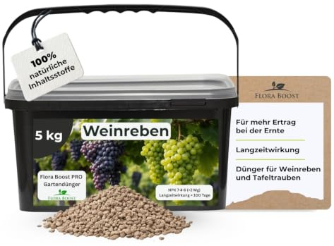 Flora Boost PRO Weinreben Dünger Langzeitwirkung I NPK 7-4-6 Granulat mit Magnesium I Dünger für Weinreben & Tafeltrauben I Für kräftige Wurzeln, süße Trauben & gesundes Wachstum