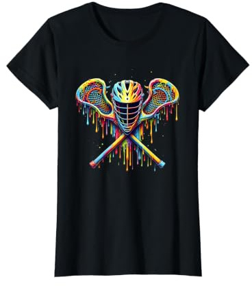 Bâtons de Casque de Crosse Drip Lax Paint Splash Drip Lacrosse T-Shirt Graphique avec Valeur, Femme, Noir, S