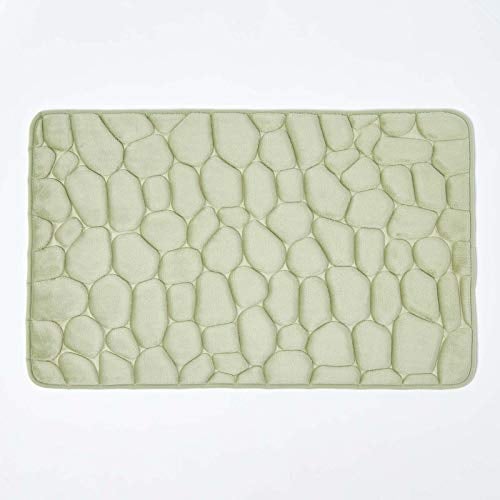 Homescapes rutschfeste, saugstarke Badematte - Badvorleger aus Memory Foam in Kieseldesign, Lindgrün, 50 x 80 x 1.3cm