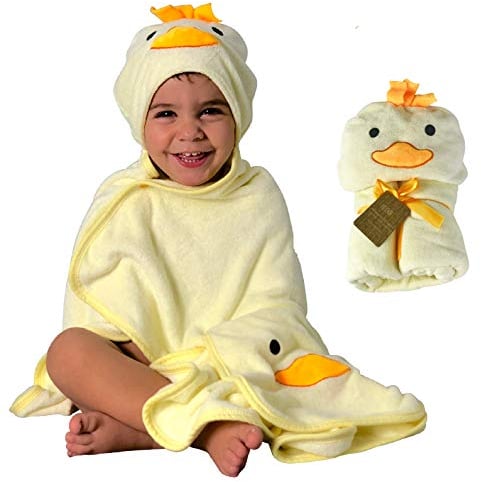 HECKBO Baby Handtuch Kapuze Küken inkl. Waschlappen, ab 0 Jahre, Neuheit: 2 Druckknöpfe, Baby Geschenk Mädchen Jungen, weiches saugfähiges Material 90x100cm Kinder Badetuch Bademantel Kapuzenhandtuch
