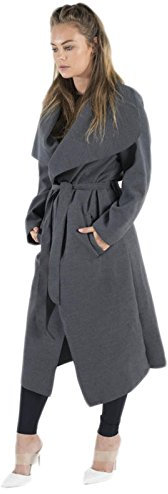 MINNI ROSSA Womens Ladies Italian Trench Long Coat Waterfall Duster Cape Belted Cardigan Jacket Plus Size UK (Charcoal, M-L)