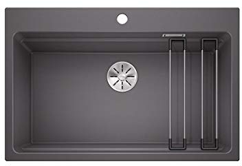 BLANCO ETAGON 8 | Granitspüle aus SILGRANIT felsgrau | Einbauart: Einbau von Oben | für 80 cm breite Unterschränke | Durchdachtes Systemkonzept mit vielseitig verwendbaren ETAGON-Schienen