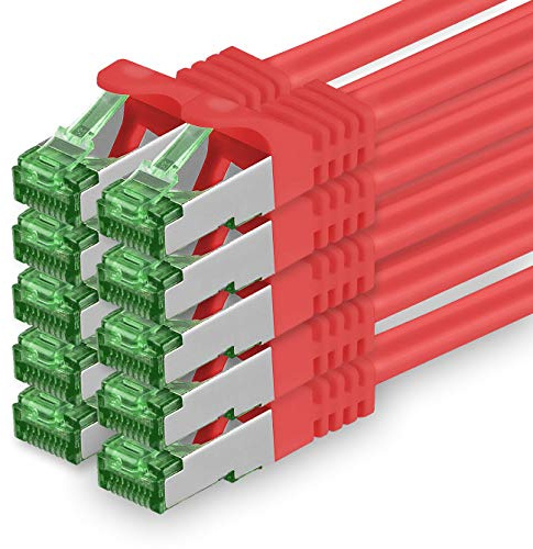 1aTTack.de 1 M Cat.7 Netzwerk-Kabel 10 Stück Cat7 Patch-Kabel Lan-Kabel Ethernet RJ45 10 Gbit/s (Alle Internetgeschwindigkeiten) Rot 1 Meter