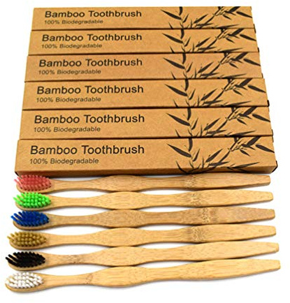 CANDeal 6er Pack Bambus Zahnbürste Holzzahnbürste, 100% BPA-freie Bambus Zahnbürsten, vegan, nachhaltig, biologisch abbaubare Holzzahnbürsten, natürlich, umweltfreundlich für gesunde weiße Zähne