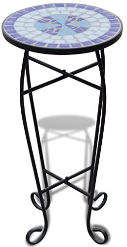 Tidyard Piante Display Stand in Metallo, Espositore per Mosaico, Stile Shabby Chic, Blu e Bianco