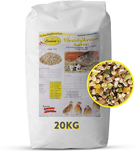 Emmas Wachtelfutter 20kg - Wachteltraum Extra | Basisfutter Körnermischung für Legewachteln | ohne Gentechnik | hergestellt in Österreich | ausgewogenes Alleinfutter für eine artgerechte Ernährung