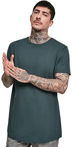 Urban Classics Men's Shaped Long Longline T-Shirt, Shortsleeves Tall Tee, Crew Neck, 100% Jersey Cotton, Green (Bottle Green 02245), Medium