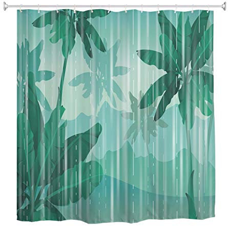 A.Monamour Forêt Tropicale Humide Forêt Jungle Jour De Pluie Nature Paysages Aquarelle Fond Imperméable À l'eau Long Épaissir Tissu Polyester Rideau De Douche Ensemble avec Crochets 180x180cm