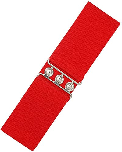 Ro Rox Retro Vintage-Stil Elastischer Weiter Gurt Gürtel - DE 32-36 - Rot (Small)