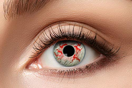 Zoelibat farbige Kontaktlinsen rot ohne Stärke, Big Vein, 1 Paar Linsen für 12 Monate, weiche Monatslinsen für Halloween, Karneval und Fasching