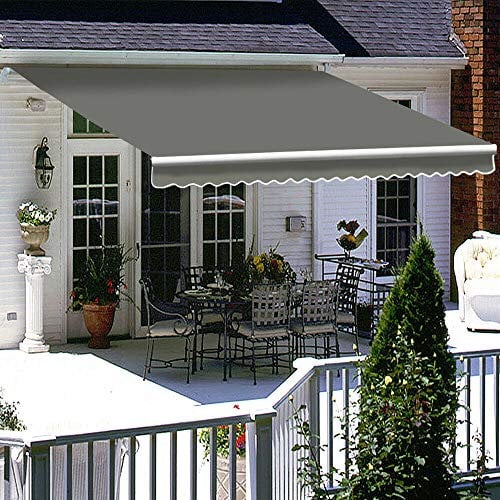 Iropro DIY Patio Retractable Manual Awning, Garden Sun Shade Canopy Gazebo, Anti-UV and Waterproof Folding Awning with Fittings and Crank Handle (2 * 1.5M, Grey)