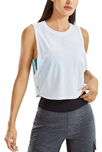 CRZ YOGA Damen Sport Tank Top Ärmelloses Leichte Fitness Crop Top Sommer Yoga Shirt Lässig Oberteile Sporttop Weiss 36
