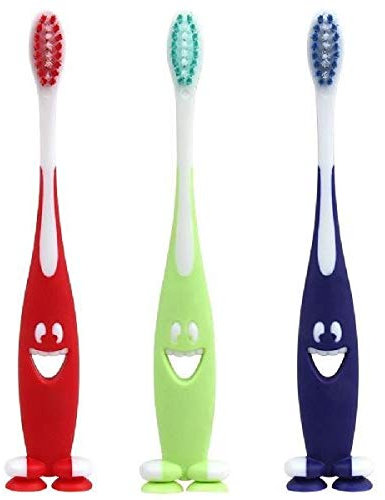 3pcs / Set-Smiley Soft Zahnbürste Netter Entwurf mit Füßen Saugstandplatz- (Color : Silver)