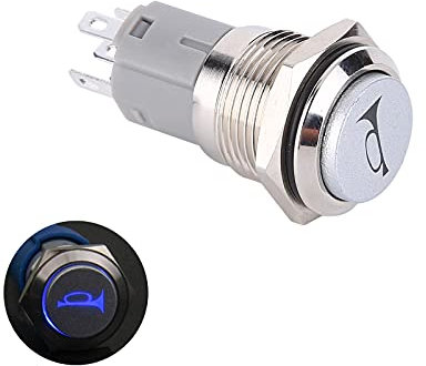 Interruttore a pulsante clacson per auto, Interruttore a pulsante momentaneo LED con ripristino automatico 12V Interruttore a pulsante in Acciaio Inossidabile impermeabile da 16mm Per auto moto