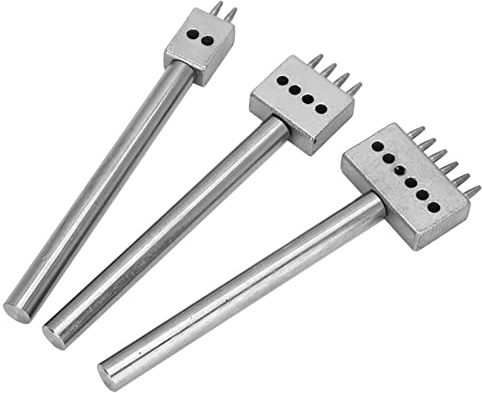Leather Spacing Punch Tool Set, Durable Round Hole Punch for Belt Wallet Crafting Chrome Vanadium Alloy Steel Comfort Grip 5mm 3PCS
