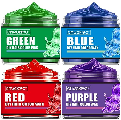 4 Colors Temporary Hair Color for Kids,Gifts for Teens,Girls,Boys,Gifts for Kids,Temporary Hair Dye,Hair Color Spray Green Red Blue Purple Hair Dye Hair Wax Color,Instant Color Wax Halloween Party
