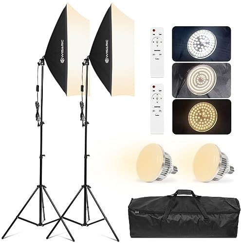Wisamic Softbox-Beleuchtungs-Set, 2 Stück, 50,8 x 71,1 cm, Fotografie-Softbox-Set, 2800 K-5700 K, 85 W, dimmbarer LED-Lichtkopf mit 2,4 G Fernbedienung, professionelles Fotostudio-Zubehör