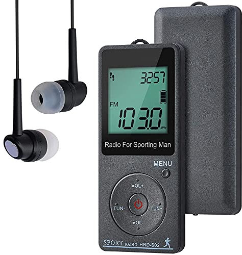 Radio portátil Am FM de Bolsillo con Pantalla Digital LCD Digital, Auriculares, Radio de Bolsillo Recargable USB con preajuste, Temporizador, Reloj Despertador, para Trotar, Caminar, Viajar