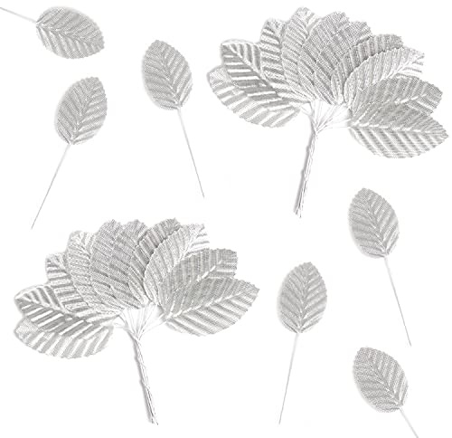 SBYURE Künstliche Seidenblätter, 200 Stück, künstliche Blätter, verdrahtet, Einzelblatt für Blumen, DIY, Heimdekoration, Blumenstrauß, Kränze, Hochzeitsdekoration, Weihnachtsdekoration (Silber)