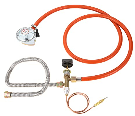 Surieen Fire Pit BBQ Gas Kit Propane Butane LPG Gas Hose with Regulator 27mm 37Mbar, Inlet Fireplace Gas Control Valve with Pipe Thermocouple Kit Replacement for Propane Gas Thread 5/8'' 18UNEF+M8+6mm