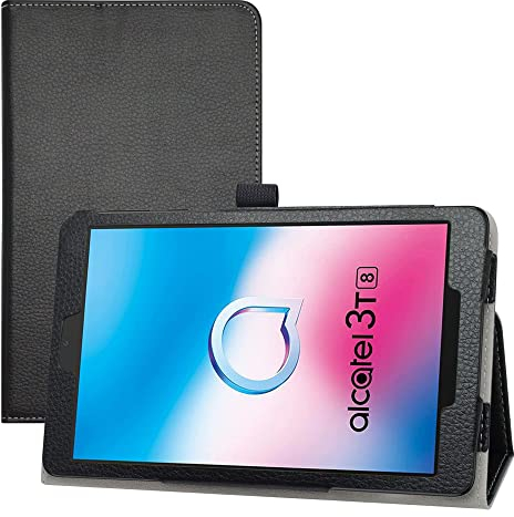 LIFANG Alcatel 3T8 9032T Funda,Soporte Cuero con Slim PU Funda Caso Case para 8 Alcatel 3T8 9032T 9032X / Alcatel 3T 8 Inch 4G Tableta,Negro