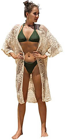 MIXIDON Bikini Cover up Cardigan Sommer Kimono Damen Strand Bikini überwurf Strand Cardigan Pareos & Strandkleider fã¼r Damen Spitze Kimono Reis