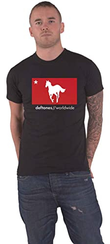 Deftones T Shirt White Pony Worldwide Band Logo Official Mens Black, black, XL