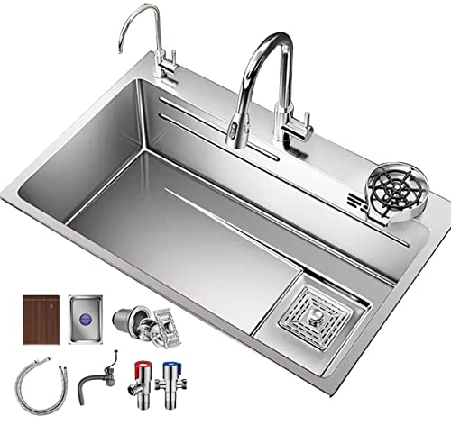 Fregadero De Acero Inoxidable Plateado Fregadero De Cocina con Grifo Fregadero De Un Seno con Lavavajillas Acero Inoxidable Engrosado Fácil De Limpiar (Color : Silver, S : 60x45cm)