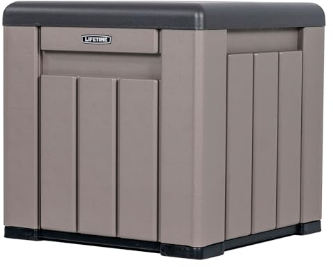 LIFETIME - Armario exterior impermeable, 51x51x51 cm, 95 litros, Arcón de almacenamiento cuadrado, Protección UV, Banco almacenaje, Baúl juguetes grande, Mueble terraza, Armarios de jardín (92312)