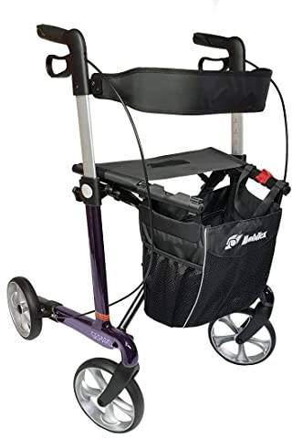 FabaCare Rollator Gepard mit Softrädern, Premium Leichtgewichtrollator aus Carbon, faltbar, mit Vollausstattung, Tasche, Stockhalter, Sitz, Carbonrollator bis 150 kg, Sitzhöhe 62 cm, Lila/Schwarz