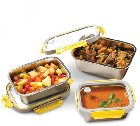 PIKA - Boite alimentaire 800ml en inox et couvercle en verre trempé – Hermétique et légère – Compatible micro-ondes, four, congélateur – MetalShock