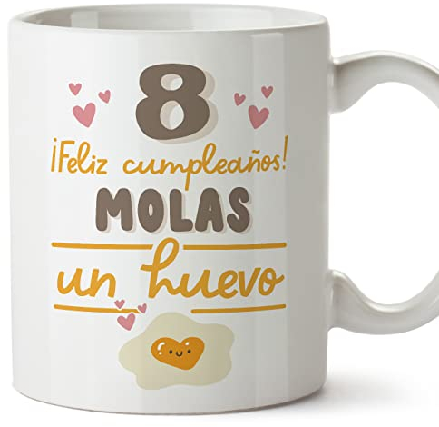MUGFFINS Tazas 8 Cumpleaños - En Español - Feliz Cumpleaños Molas un Huevo - 11 oz / 330 ml - Regalo original y divertido