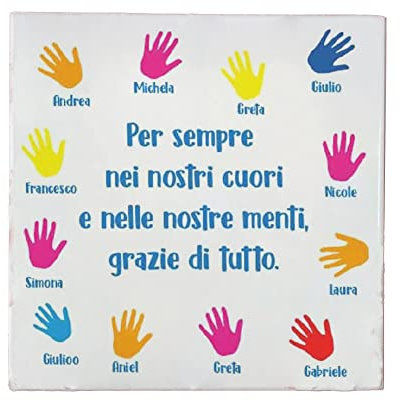 Mattonella Personalizzata in ceramica 13×13cm dedica speciale Idea Regalo Fine per Maestra Maestre Insegnanti Anno Scolastico Natale Pasqua Compleanno Pensionamento Decorazioni casa Scuola 13