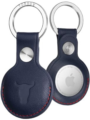 TORRO Schlüsselanhänger Kompatibel mit AirTag - Echt Leder Anhänger mit Gebürstetem Metallring (Blau)