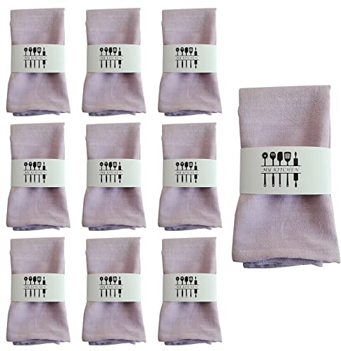 Leinenservietten Stoffservietten, 10 Stück Homes Einfarbig Servietten, Waschbar Leinen-Baumwolle, zarte handgefertigte Stoffservietten 40X40 cm (Lila)