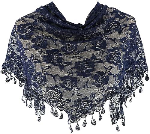 MAIRY Halstuch Damen Frühling Spitzen Mantilla Schal Schleier Tüll Stola Schwarz Weiß Für Damen Kirche Messe Kapelle Katholisch Braut Brautjungfer DE148002