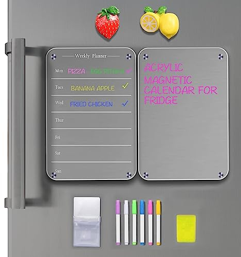Qivine Essensplaner Magnetischer Wochenplaner Abwischbar, Acryl Menüplaner Magnettafel Kühlschrank mit 6 Marker, 33*22 Unendlicher Speiseplan Stundenplan Abwischbar für Menüplanung Einkaufsliste (02)