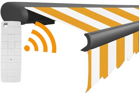 Arilco Elektrische Vollkassettenmarkise Kassettenmarkise Gelenkarmmarkise Markise Sonnenmarkise Sonnenschutz in vielen Farben und Größen wählbar in der Kassettenfarbe Anthrazit (5x3,5m Sonnenschein)