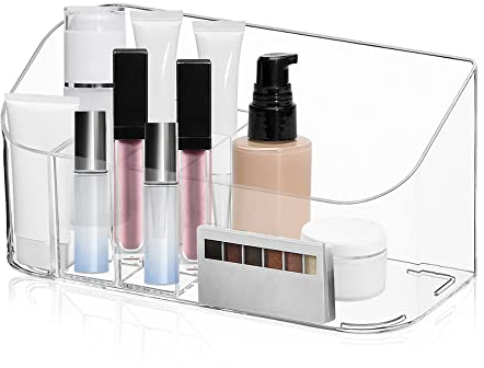 Kleemeiero Make Up Organizer Klar Schminke Kosmetik Organizer Acryl Mit 9 Fächern Badezimmerschrank Kosmetik Aufbewahrungshalter 2 Herausnehmbaren Trennwänden für Badezimmerwaschtisch Hautpflege