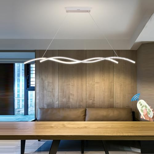 Modern LED Pendelleuchte Weiß Esstisch Esszimmer L120cm Hängeleuchte/Hängelampe Dimmbar Mit Fernbedienung Pendellampe Wohnzimmer Küchen Büro Hängend Lampe Esstischlampe Kronleuchter Decke Leuchte