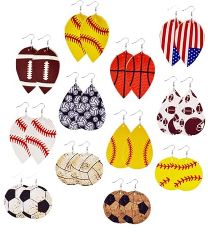 DECHOUS 12 Paare Kugelohrringe Ohrringe Schmuck Geschenke Baseballförmige Ohrringe Basketball-ohrringe Baseball-ohrringe Tropfenohrringe Damen Der Ball Leder Europäisch Und Amerikanisch