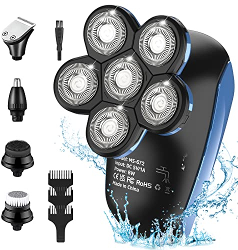 Glatzen Rasierer Herren elektrisch, Kopfrasierer Glatze für 0,0 mm,Elektrorasierer Nass und Trockenrasierer IPX7 Wasserdichter LCD Bart Nasenhaar Trimmer Pflege Kit USB-Aufladung