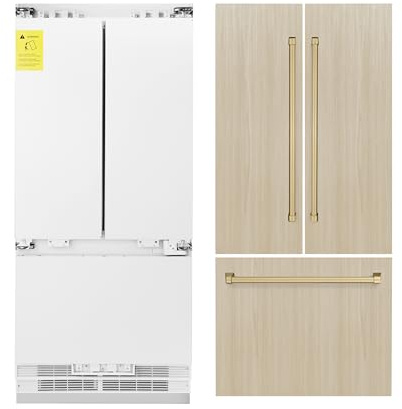 ZLINE Autograph Edition 36 Inches 19.6 Cubic Feet French Door Built-In Bottom Freezer Refrigerator with Water Dispenser and Ice Maker with Champagne Bronze Accents (RBIVZ-36-CB)