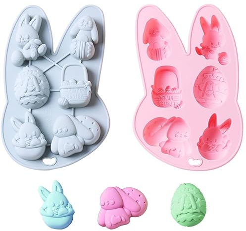 NPEX Silikonform Ostern Schokoladenform Kaninchen Ei Seifenformen Ostereier Hase Silikonformen 3D Bonbon Backform Hase Ei Silicone Mould Für Kuchen Gummy Süßigkeiten Schokolade Osterdeko