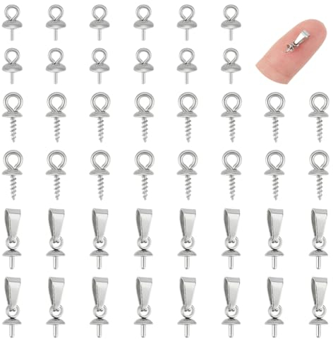 UNICRAFTALE 90 Stk 3 Stile Edelstahl Klammerbügel Anhänger Becher Klammerbügel Stiftanhänger Metallperlen Schraubösenstift Bügel Anhänger Verschlüsse Für Halbgebohrte Perlen DIY Schmuckherstellung