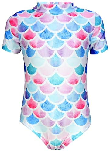 Aquarti Baby Mädchen Badeanzug Einteiliger Kurzarmbody UV-Schutz Schwimmanzug Body Swimmsuit, Farbe: Meerjungfrau Rosa/Himbeerrot, Größe: 104